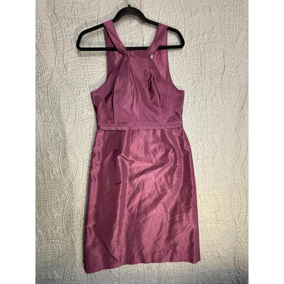 J. Crew Gracie Mauve Purple Halter Style 100% Silk Taffeta Dress 10 Excellent - Picture 2 of 7